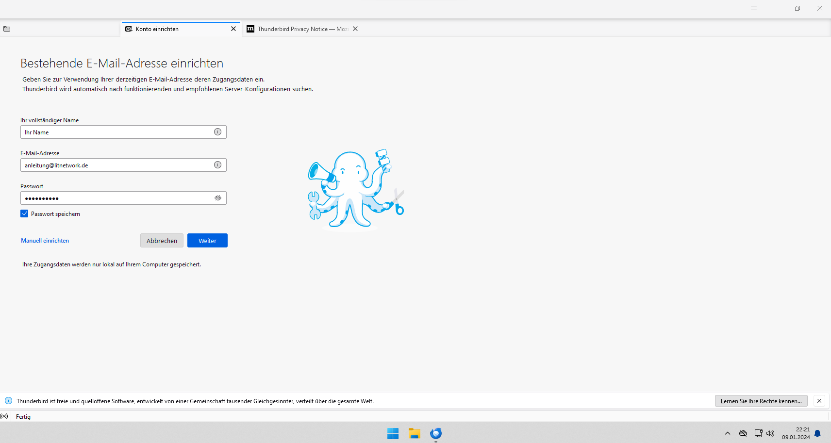 Thunderbird neues Postfach Screenshot